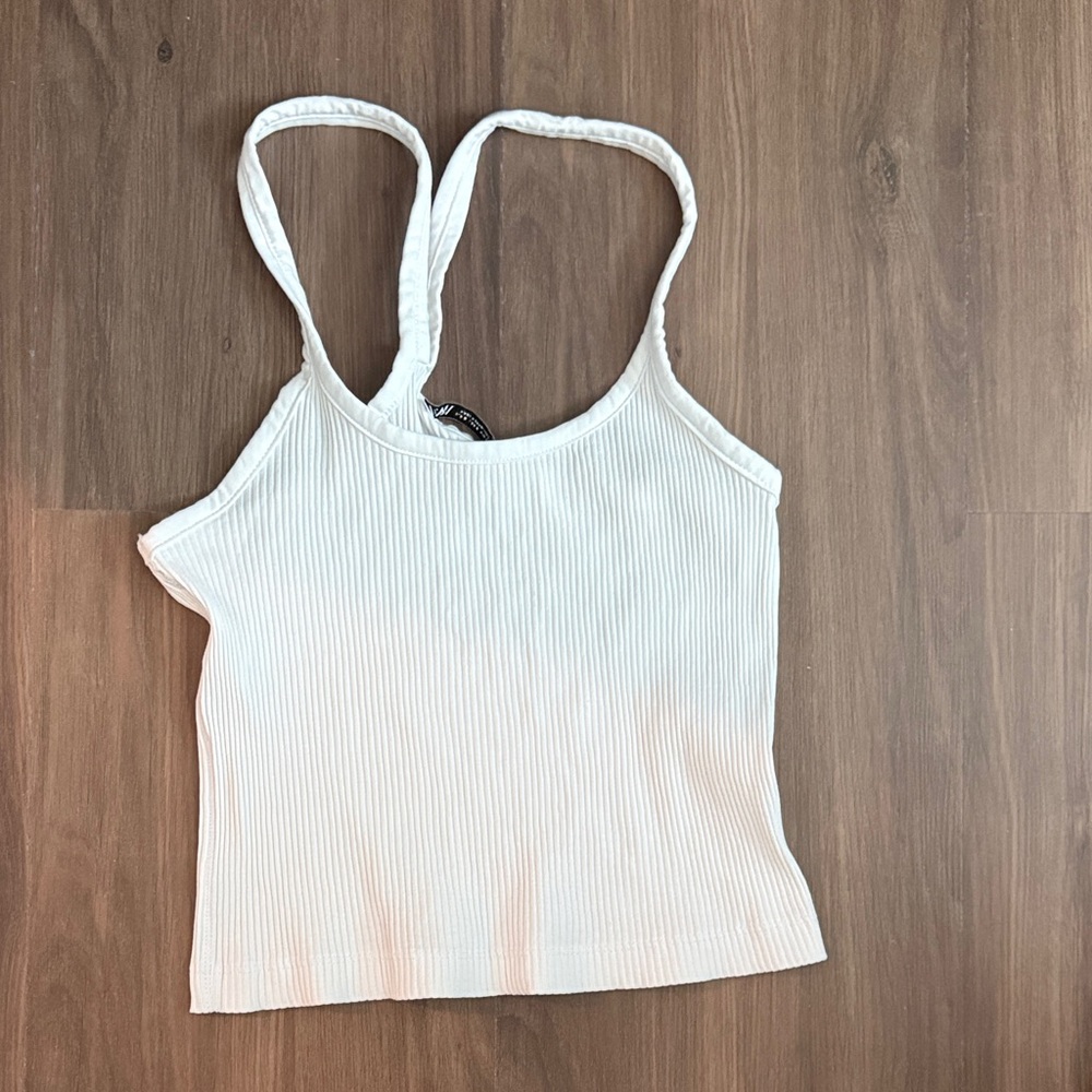 Zara White Ribbed Tank Top with Slim Straps